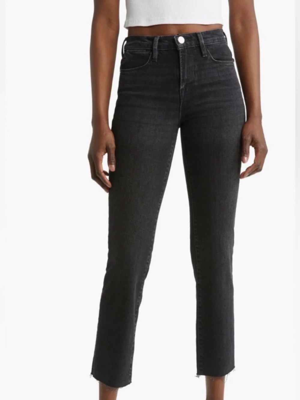 Frame Denim Le High Straight Raw Hem Washed Black Jeans, Size 30